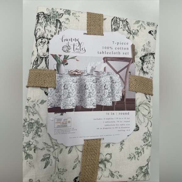 Bunny Tales Floral Easter Tablecloth  60 x 84” & Napkin Set Green White NWT - Picture 1 of 4